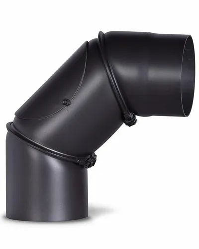 FIREFIX R120/B Ofenrohrbogen 120mm - Verstellbar & mit Reinigungstür - Aschesauger mit hochwertigem, 2mm dickem Stahlblech. Der Ofenrohrbogen ist von 0-90 Grad verstellbar und bietet eine integrierte Reinigungstür für einfache Wartung.