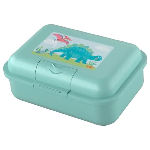 HABA Brotdose Dino (Türkis) mit Trennfach – Robuste Snackbox für Kinder, spülmaschinengeeignet, ideal für Schule, Kita & Reise – 2012442005