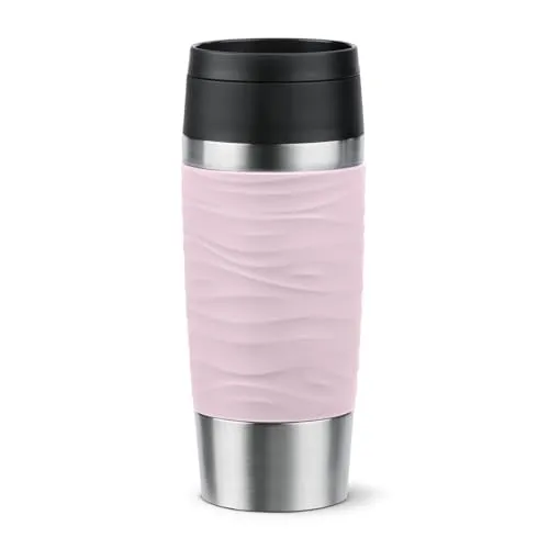 Emsa N20214 Travel Mug Wave Isolierbecher 0,36 Liter - Thermobehälter mit Comfort-Schraubverschluss, hält Getränke 4h heiß und 8h kühl, 100% dicht und spülmaschinenfest für müheloses Trinken unterwegs.