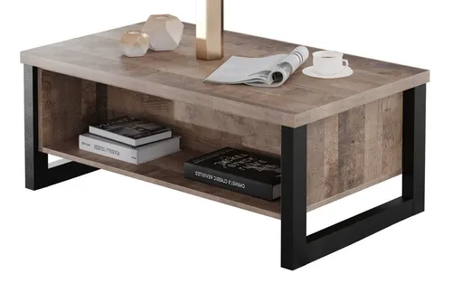 trendteam Couchtisch Emile (Tisch in Eiche Tabak und schwarz, 110 x 65 cm), mit Stauraum