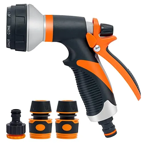 Gartenbrause, 8-Funktionen Handbrause Garten Düse Garten Brause Hochdruck Gartenschlauch Aufsatz für Bewässerung Pflanzen oder Rasen, Autowaschen, Reinigung Haustiere