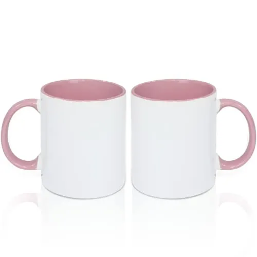 MR.R Blanko-Kaffeetassen, 325 ml, Keramik, 2 Stück, weiß mit pinker Innenseite und Griff