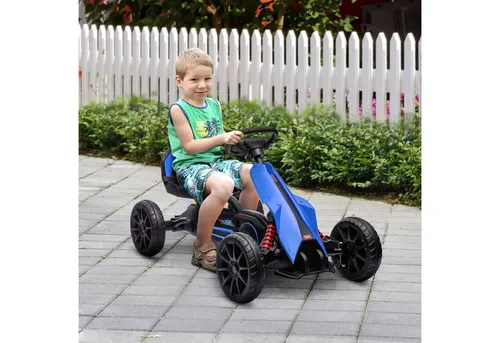 HOMCOM Gokart Tretauto mit Handbremse - Tretfahrzeug für Kinder 3-8 Jahre, mit verstellbarem Sitz für jahrelangen Spaß und sicherem Fahren dank Handbremse und Vorwärts-/Rückwärtsgang.
