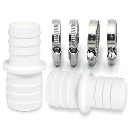 2er Schlauchverbinder Schlauchtülle Set Ø 32 / 38mm - Norma 1 1/4 zoll auf 1 1/2 zoll Pool-Schlauchadapter - Doppelschlauchtülle mit Universal Edelstahl Schlauchschellen (2x 32 auf 38 mm Set)