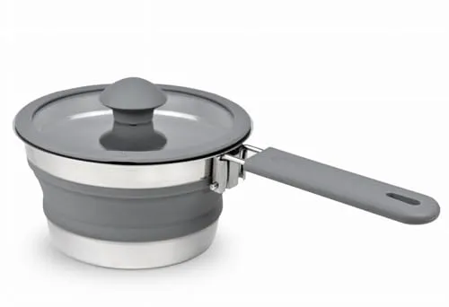 Platinet PCFPH10 Faltbarer Camping-Silikontopf – 1 Liter, Grau - Der 1 Liter fassende faltbare Silikontopf ist ideal für Camping und Reisen. Sein kompaktes Design spart Platz, während der lange Griff ein sicheres Ausgießen ermöglicht. Leicht zu reinigen und robust – perfekt für unterwegs!
