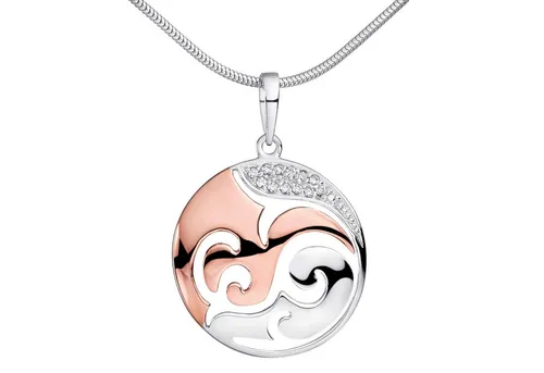 Materia Runder Anhänger Damen Rosegold Bicolor Ornament Anhänger Zirkonia Ø23mm KA-455, Sterling Silber, rhodiniert und vergoldet