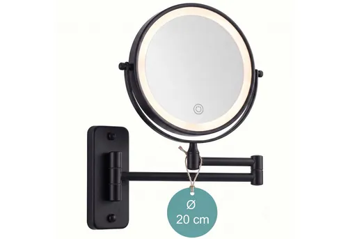 Relaxdays Kosmetikspiegel mit LED-Beleuchtung Wand Schwarz - Praktischer Wand-Kosmetikspiegel mit 10-facher Vergrößerung und LED-Beleuchtung in 3 Lichtmodi. Ideal für präzises Schminken und Frisieren, flexibel dank Schwenkarm und ausziehbarer Halterung.