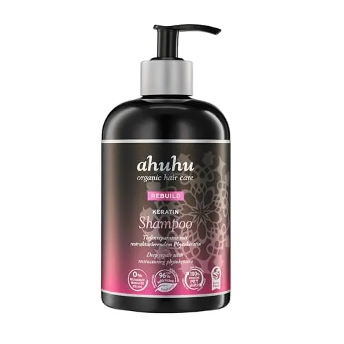 ahuhu REBUILD Keratin Shampoo XXL (500ml) - Shampoo für strapaziertes Haar mit Phytokeratin, reduziert Frizz und Haarbruch, ideal für gesund aussehendes Haar ohne Silikone.