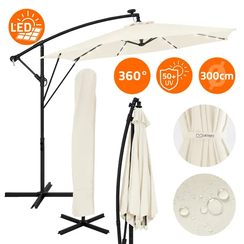 ML-Design Ampelschirm Ø300cm mit LED Solar – Beige Alu Sonnenschirm