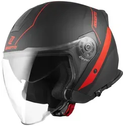 Bogotto V586 Detri Jethelm, schwarz-rot, Größe XL - Motorradhelm mit thermoplastischer Außenschale, kratzfestem Visier und integriertem Sonnenvisier für optimalen Schutz und Komfort.