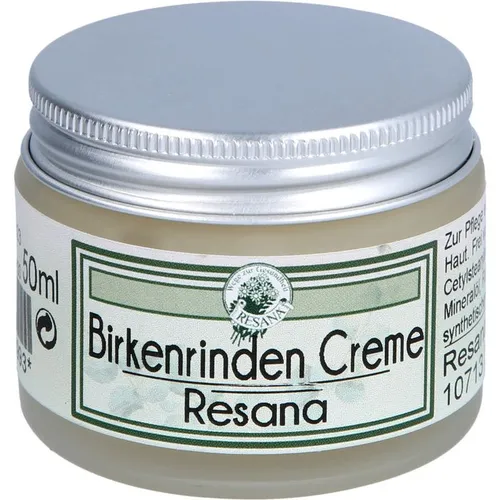 Birkenrinden Creme Resana 50 ML - Arzneimittel zur Pflege empfindlicher Haut, ideal bei Neurodermitis und Psoriasis. Reich an natürlichen Ölen und Dexpanthenol fördert die Regeneration und schützt vor Umwelteinflüssen.