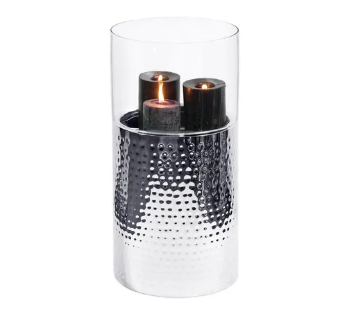 EDZARD Windlicht Arnold, Edelstahl gehämmert hochglanzpoliert - Windlicht für Stumpenkerzen, 62 cm hoch, ideal für stimmungsvolle Abende im Freien oder als elegantes Wohnaccessoire.
