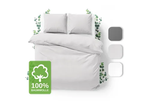 JACOBSON Bettwäsche 200x200 Set - 100% Baumwolle - Bettwäsche-Set in Hellgrau, 3-teilig mit Bettbezug (200x200cm) und 2 Kissenbezügen (80x80cm). Hochwertige 100% Baumwolle Perkal für ultimativen Komfort und schadstoffgeprüfte Sicherheit.