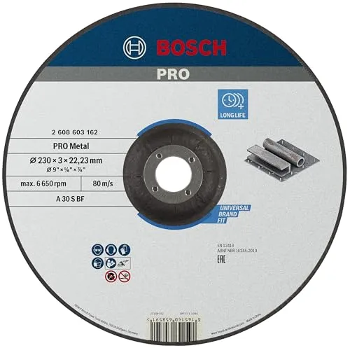 Bosch 1x PRO Metal Longlife Trennscheibe für große Winkelschleifer und 22,23‑mm-Bohrung (für Stahl, Ø 230 mm, Professional Zubehör Großer Winkelschleifer)