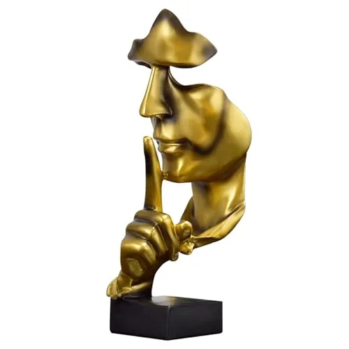 Tibeoyad Schweigen ist Gold Statue,Büro Regal Tischdekoration Abstrakte Kunst Statue Home Ornament Kreative Kunstharz Skulptur (Golden)