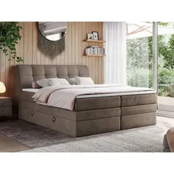 GOLD 10 KING Boxspringbett 180x200 Braun Velvet - Luxuriöses Polsterbett mit 7-Zonen-Taschenfederkernmatratzen und zwei praktischen Bettkästen für optimale Stauraumnutzung.