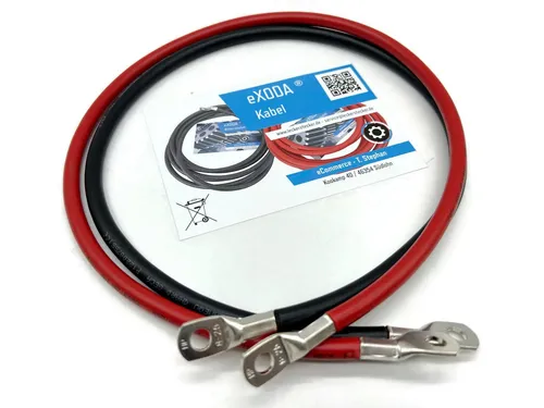 eXODA 25 mm² M8 Batteriekabel, Rot und Schwarz (75 cm) - Photovoltaik-Zubehör mit 99% Kupfer für maximale Leitfähigkeit, ideal für Autos, Wohnmobile und Solaranlagen.