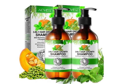 ALIVER Haarshampoo Rosmarin Minze Kürbis Öl mit Biotin - Multifunktionales 3-in-1 Shampoo für Haarwachstum und Kopfhautpflege, angereichert mit Rosmarin, Pfefferminze und Kürbiskernöl für kräftige, glänzende Locken.