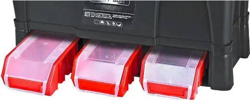 Toolbox Stuff Module System Basic Alu - Werkzeugkoffer mit herausnehmbarer Werkzeugtrage und 3 Stapelboxen, ideal für die perfekte Organisation von Kleinteilen für Profi-Handwerker.