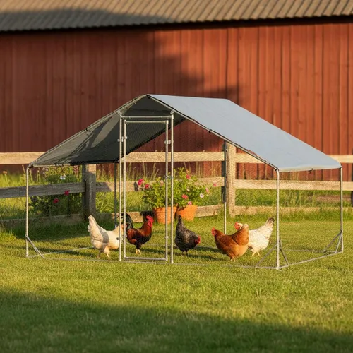 zooprinz Hühnervoliere Metall | mit Sonnendach | Erdanker | 200x200x195cm | Wetterfest | UV-Beständig