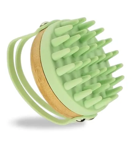 Fantasia Beauty Kopfhaut Massagebürste – Shampoo Bürste & Scalp Scrub aus Bambus und weichem Silikon – Scalp Massager für entspannende Kopfmassage – Ergonomisches Design für alle Haartypen