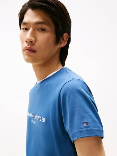 Tommy Hilfiger Herren T-Shirt Kurzarm Slim Fit, Blau (Aegean Sea), M - T-Shirts für Herren, aus 100% Baumwolle, bietet hohen Tragekomfort und eine optimale Passform für lässige Freizeitlooks.