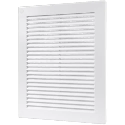 Vent Systems 200 x 250 mm Weiß Lüftungsabdeckung – Flache, Rechteckig Lüftungsschlitze – Integrierter Fliegengitter – HVAC-Lüftungsöffnungen für Badezimmer, Heimbüro