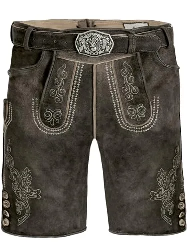 Lederhose kurz Herren - Lederhose Herren braun Wildbock (100% Wildleder) - Trachtenhose mit Gürtel braun Used in Gr. 54