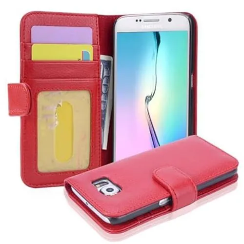 Cadorabo Hülle kompatibel mit Samsung Galaxy S6 aus Premium Kunst Leder Flip Klappbare Stoßfeste Magnetische [Standfunktion] [Kartenfächern] Cover Hülle für Galaxy S6 Tasche in Rot