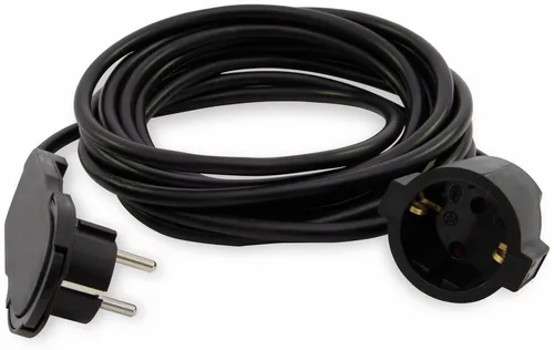 REV Schutzkontakt-Verlängerung Smart, mit Flachstecker, 5 m, schwarz 0016055514