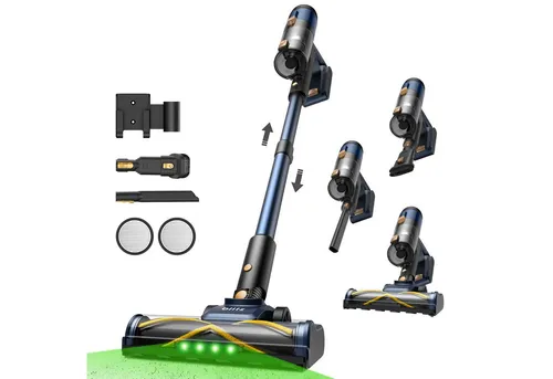 Vactidy Akku-Hand- und Stielstaubsauger V12 – Beutelloser 600W Staubsauger mit Saugen & Wischen - Der Vactidy V12 ist ein kabelloser 600W Staubsauger mit 70000Pa Saugkraft für müheloses Reinigen. Die V-förmige Antiwickelbürste reduziert Haarverwicklungen und ermöglicht gleichzeitig Saugen und Wischen für effiziente Reinigung.
