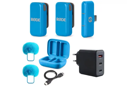RØDE Wireless Micro – Drahtloses Mikrofon-System USB-C Blau - Drahtloses Mikrofon-System für Content Creator und Vlogs. Inklusive Ladecase, Sender und Empfänger für flexibles Arbeiten. Ideal für Außenaufnahmen und kreative Projekte.