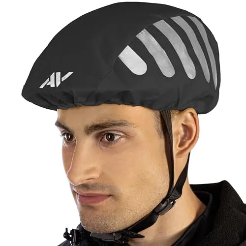 Produktbild AVANA Regenschutz für Fahrradhelm Reflektoren Helmüberzug reflektierende Abdeckung wasserdichter Regenüberzug (Schwarz)