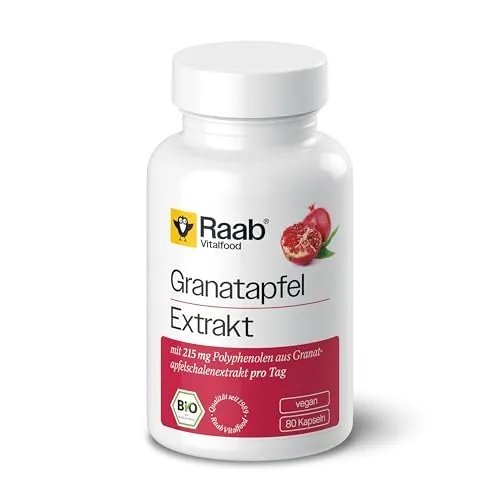 Raab Vitalfood Bio Granatapfel Extrakt Kapseln mit 215 mg Polyphenolen pro Tag, 1x 80 Kapseln à 530 mg pro Packung