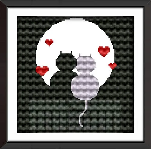 Abillyn Stickerei-Kreuzstich Kits Liebende Katzen Silhouette gestempelt mit gedrucktem Muster Starter-Kit (Liebhaber-Katzen)