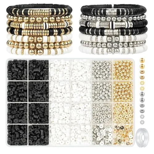 Stück Perlen für Armbänder,Perlen Set für Armbänder Selber Machen | 3000 Stück 4 farbigen Heishi Perlen Set 6mm Clay Perlen Buchstaben Perlen,Freundschaftsarmband Selber Geschenk für Mädchen 3000