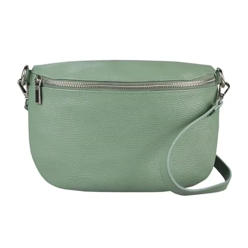 OBC Made in Italy Damen Leder Tasche Gürteltasche Crossbody Hüfttasche Bauchtasche Umhängetasche Cross-Over Bodybag Schultertasche Handytasche (Mint)