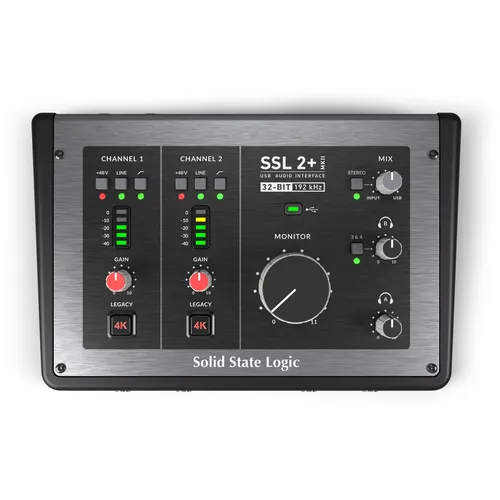 SSL 2+ MKII USB-C Audio-Interface - Erstklassige Mikrofonvorverstärker, 64dB Gain Range und 32-bit 192kHz AKM Wandler für professionelle Aufnahmen