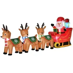 HOMCOM Aufblasbarer Weihnachtsmann auf Schlitten - 1,3 m Weihnachtsdekoration mit LED-Lichtern, wetterfest und automatisches Aufblasen für festliche Gartendekoration