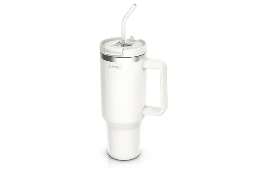 Arendo Thermobecher Tumbler 1200 ml, Becher mit Deckel, Henkel und Strohhalm, Thermal Mug, 4-tlg., Edelstahl, doppelwandig, Vakuumgehäuse aus Edelstahl, luftdichter Verschluss