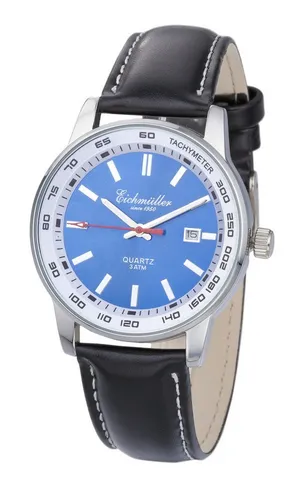 Eichmüller Quarzuhr RE1164 – Sportliche Herrenuhr mit blauem Zifferblatt - Sportliche Herrenuhr mit 40 mm Gehäusedurchmesser und präzisem Miyota 2115 Uhrwerk. Das schwarze Kunstlederarmband sorgt für hohen Tragekomfort und Stil. Spritzwassergeschützt, ideal für den Alltag.