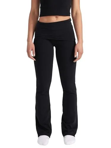 Style & Republic Damen Flared Leggings aus weicher Baumwolle – Umklappbare Yogahose mit Klappbund, Bootcut-Style, lässig & bequem mit weitem Bein, Schlaghose, Schwarz, M