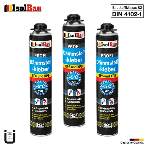 Dämmstoffkleber PU-Klebeschaum B2 Dämmplatten 3 x 750ml Perimeterkleber EPS XPS