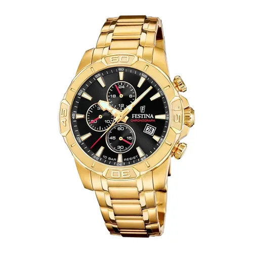 Festina Quarz Herren Timeless Chronograph F20705/4 - Eleganz in Schwarz und Gold - Chronograph mit 45mm Durchmesser, stilvollem schwarz-goldenem Design und hochwertigem Edelstahlarmband für einen markanten Look.
