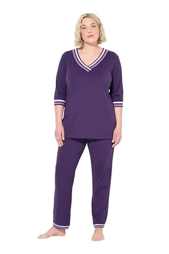 Ulla Popken Damen Pyjama, Sporty Pyjamaset, Aubergine, 46-48