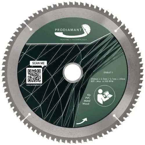 PRODIAMANT MultiCut Sägeblatt 254mm Hartmetall Trennscheibe für Holz & Metall für Gehrungssägen & Tischkreissägen Präzises Schneiden 30mm Bohrung