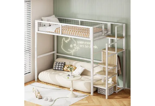 Stilvora Hochbett Weiß, Metall, Holz, 90x200 cm für Kinderzimmer - Optimale Raumnutzung im Kinderzimmer: Das stilvolle Hochbett bietet zusätzlichen Platz zum Spielen und Lernen unter dem Bett. Mit stabiler Konstruktion und integriertem Stauraum sorgt es für Ordnung und Funktionalität.