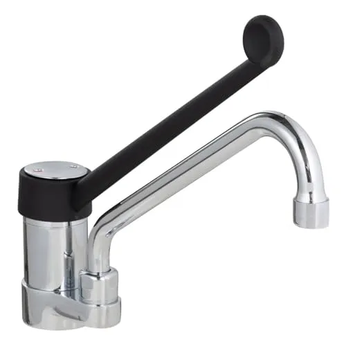 GastroHero Einloch Mischbatterie 1LMBT/E_PROFI | Tischmontage | Profi Armatur | Einhebelmischer | Schwenkhahn | Gastronomie | Kalt- & Warmwasser | Verchromtes Messing | Edelstahlschläuche