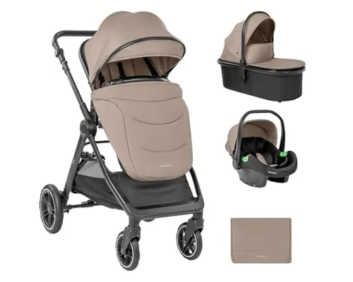 Kikka boo Kombikinderwagen Ava 3 in 1 - Vielseitiger Kombikinderwagen mit Babywanne, Babyschale und Gummirädern für sanftes Fahren. Ideal ab Geburt bis 22 kg, faltbar und mit 360° drehbaren Vorderrädern für maximale Flexibilität.