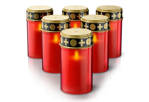 BEARWARE Grabkerze LED Grablicht, Batteriebetrieb, Friedhofskerze, wassergeschützt, IP44 (Spar-Set, 6-tlg), wetterfest, realistischer Flackereffekt, wiederverwendbar, Grablaterne